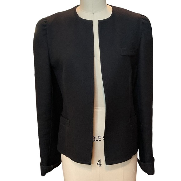 Vintage Louis Feraud Paris Black 100% Wool Open Boucle Blazer Size 40 Medium EUC - Picture 1 of 13